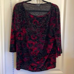 Roz & Ali velvet over black shear fabric, 3/4 sleeves